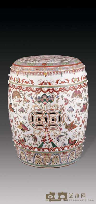 清 粉彩百蝶绣敦 高47cm